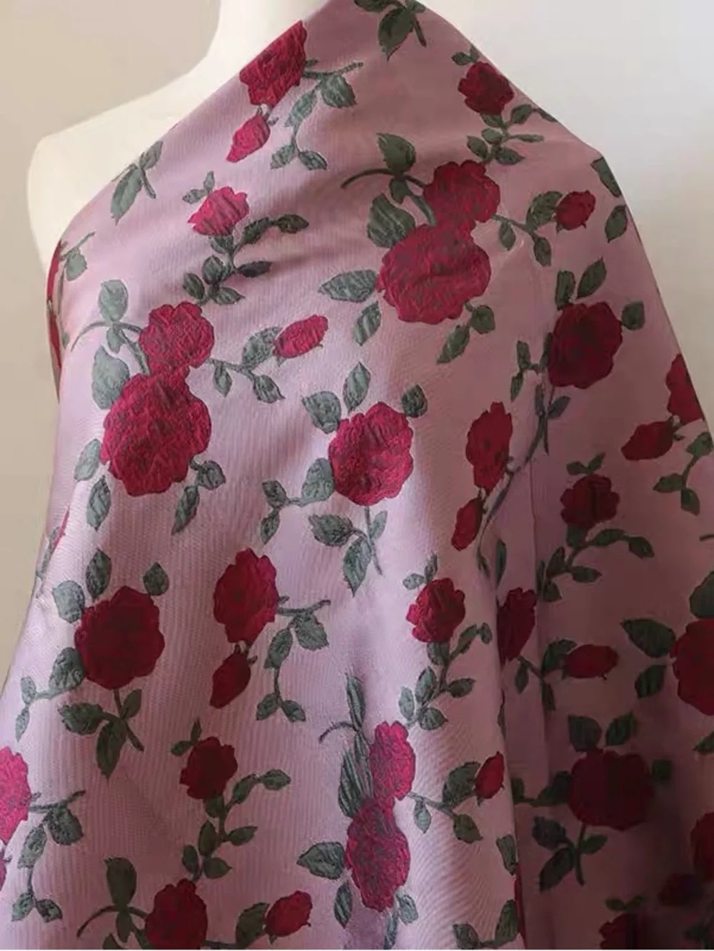 Luxury Rose Floral Jacquard Brocade Fabric - 2 Yards, 61” width